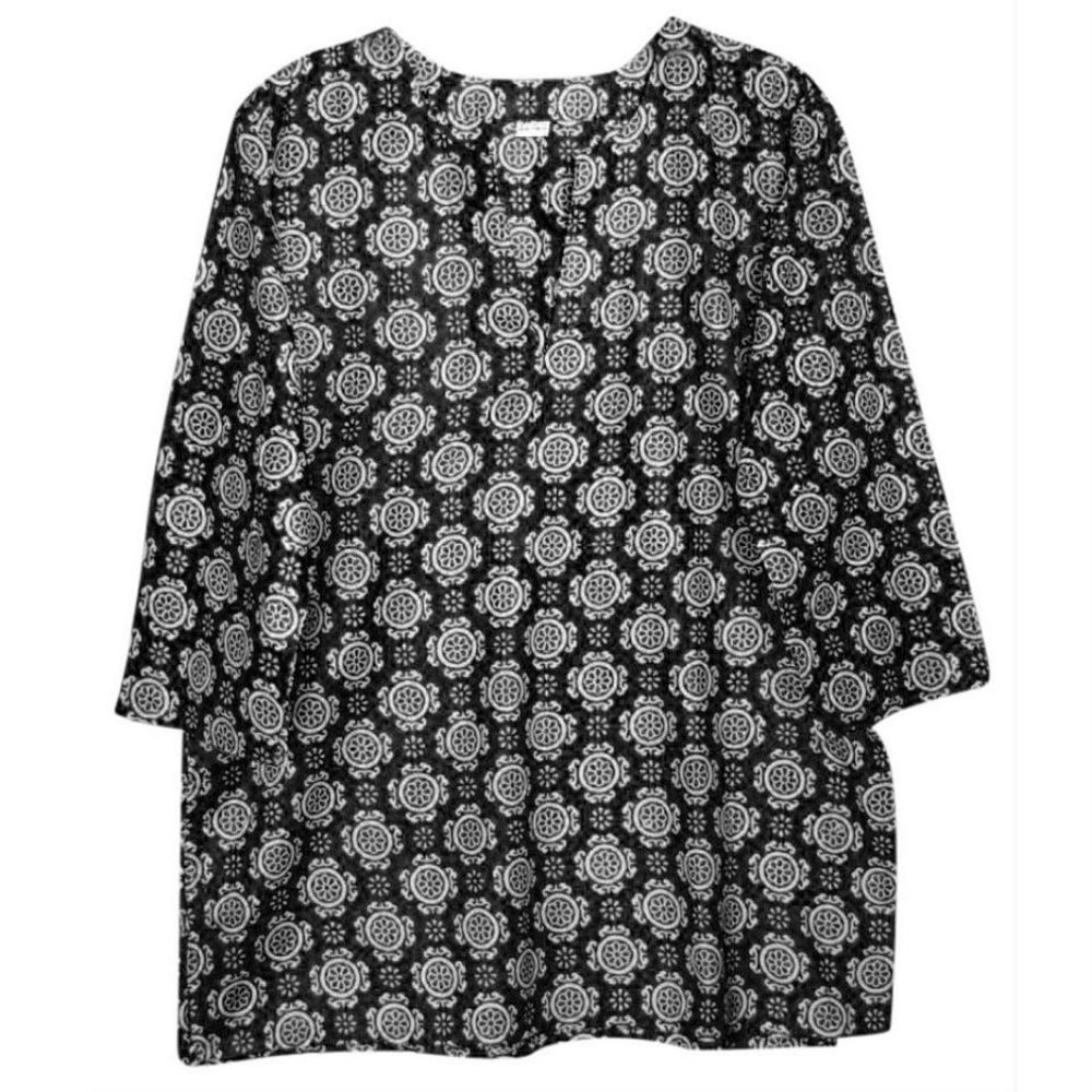 Tory Burch Style Print Cotton Tunic, Black